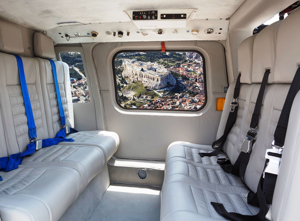 Aerial view of Santorini from a helicopter