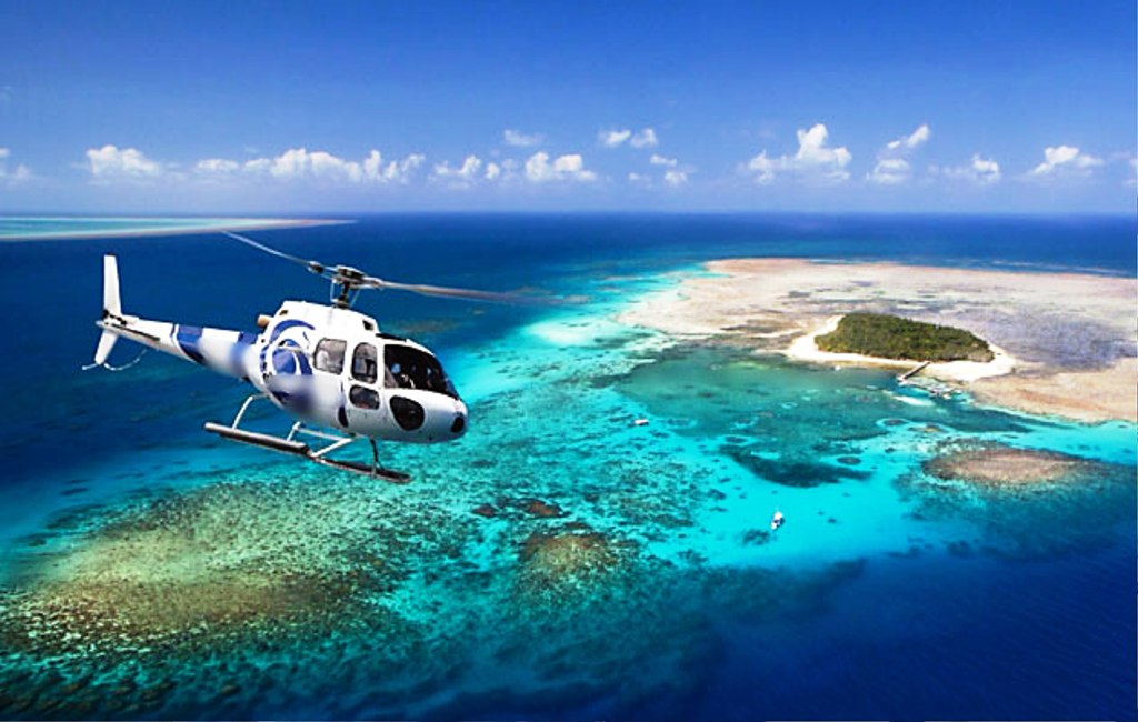 Aerial view of Santorini from a helicopter
