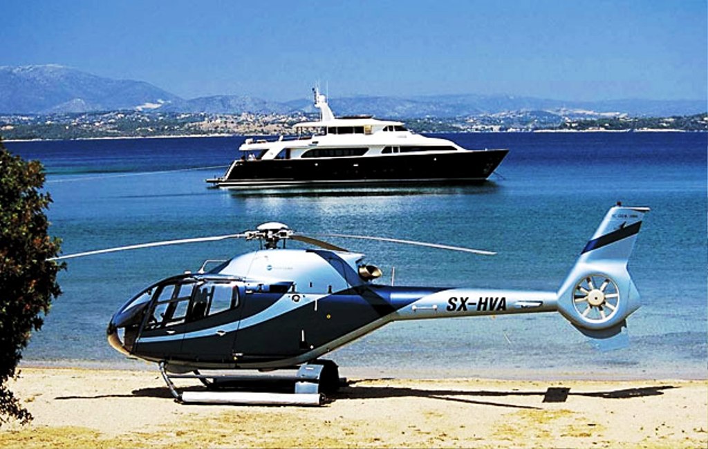 Aerial view of Santorini from a helicopter