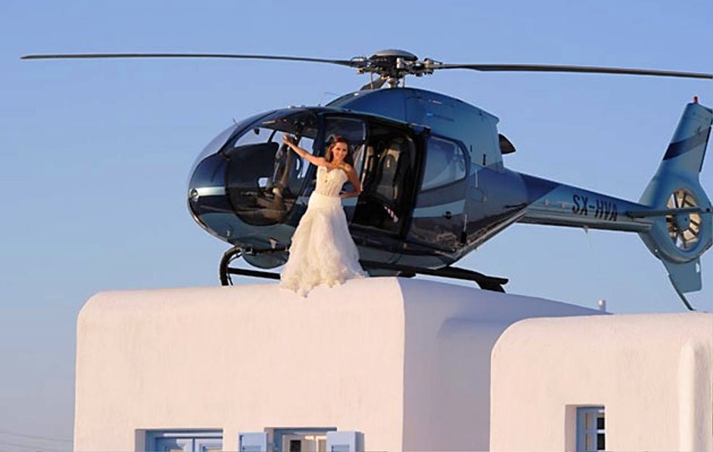 Aerial view of Santorini from a helicopter